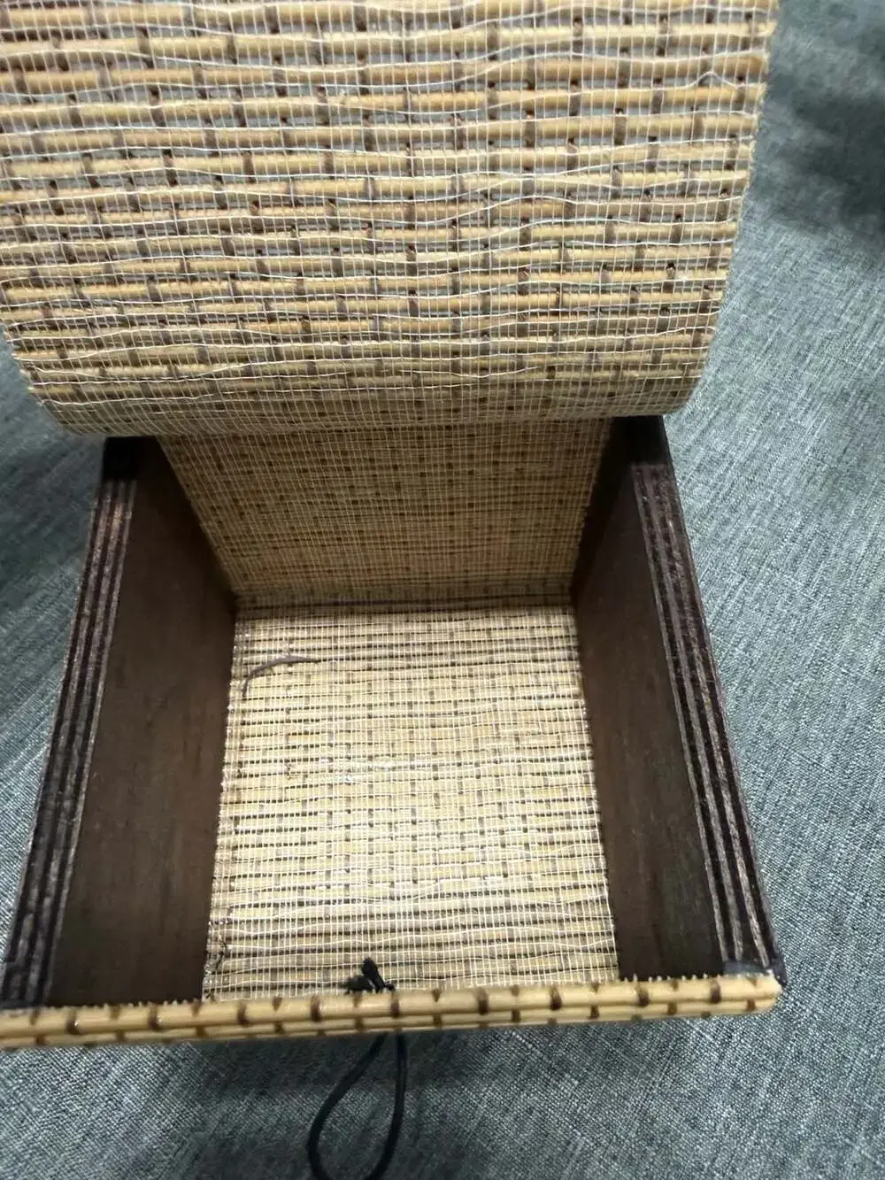 Handcrafted Bamboo Wood and Woven Storage Box with Wooden Bead Button Clamshell